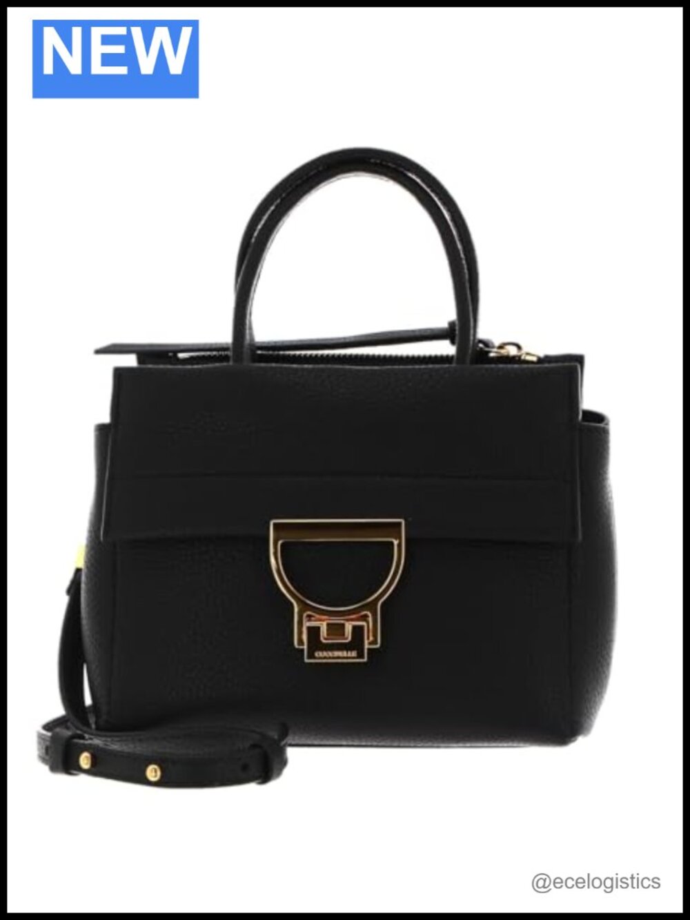Black Leather Satchel Handbag with Shoulder Strap